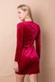 Women's Stretch Fabric Velvet V-Neck Front Gathered Buttoned Long Sleeve Evening Dress/Evening Gown-Burgundy - 5