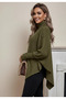 Women's Henna Green Hair Braided Turtleneck Bat Poncho Buttoned Knitwear Sweater - 3
