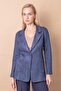 Women's Lightweight Stretch Fabric Suede Fabric Pocket Detailed Buttoned Blazer Lightweight Long Jacket-Navy Blue - 5