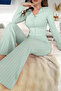 Green Soft Cotton Bow Detail Long Sleeve Women's Pajama Set - 2
