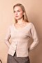 Women's Knitwear Front Back V-Neck Bat Long Sleeve Buttoned Blouse -Beige - 2
