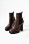 Women's genuine leather platform boots brown - 3