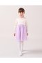 Girl's Cotton Ecru Lilac Star Patterned Tulle Skirt Dress Set - Long Sleeve
