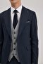 Navy Blue Slim Fit Swallow Collar Vest Set Combination Suit - 3