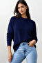 Navy Blue Crew Neck Oversize Knitwear Sweater Alc-X14901 - 2