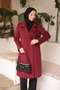 Burgundy Double-Breasted Collar Lined Cashmere Coat - 2