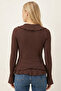 Women's Coffee Color Ruffled Sleeves Gathered Drawstring Blouse Arm-26K001079 - 3