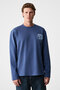Creator Men's Chest and Back Printed Cotton Crew Neck Oversized Long Sleeve Navy Blue T-Shirt - 6