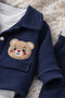 Teddy Bear Embroidered Jacket Baby Set 100% Cotton Navy Blue Set of 3 (Body + Jacket + Bottoms) - 4