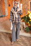 Paneled Plaid Shirt with Mink Scarf Detail - 2