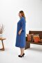 Collar Brooch Detailed Slit Plus Size Dress Indigo - 5