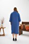 Collar Brooch Detailed Slit Plus Size Dress Indigo - 6