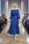 Women's Pearl Detailed Belted Blue Satin Dress - 5