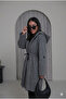 Women's Hooded Herringbone Patterned Lined Waist-Tied Oversized Cashmere Coat D99852 - 2