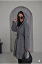 Women's Hooded Herringbone Patterned Lined Waist-Tied Oversized Cashmere Coat D99852 - 4