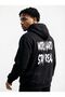 Oversized Hoodie |   Blackout Printed (Unisex Cotton Soft Textured Wide Cut Black Hooded Sweat) - 2