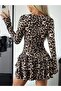 Women's Long Sleeve Turtleneck Ruffled Leopard Print Modal Dress - 3