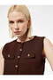 Gold Buttoned Brown Women's Vest 6Wak20046Ht - 3