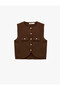 Gold Buttoned Brown Women's Vest 6Wak20046Ht - 4