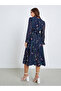 Women Floral Printed Round Neck Elastic Cuff Midi Dress - 5