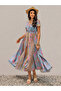 Women's Floral Printed V Neck Button Front Short Sleeve Midi Dress - 4