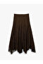 Asymmetric Cut Lace-Trimmed Brown Women's Skirt 6WAK10294EK - 4