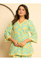 Women Blue Cotton Printed Tunic and Pants Co-Ords - 5