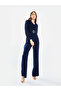 Women Notch Lapel Straight Leg Jumpsuit - 3
