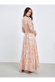 Women Floral Printed Tie-up Neck Elastic Cuff Maxi Dress - 5