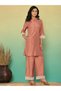 Women Brown Lace Trim Tunic and Pants Co-Ords - 2