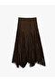 Asymmetric Cut Lace-Trimmed Brown Women's Skirt 6WAK10294EK - 3