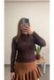 Boat Neck Transparent Detail Cashmere Fabric Blouse-Brown - 8