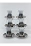 Luxury 6-Piece Silver Glass Tea Set – Elegant Cup and Saucer Set – Dishwasher Safe Tea Set - 6