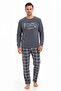 Men's Embroidery Detailed Long Sleeve Fleece Fabric Winter Thick Pajama Set
