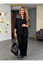 Women's Long Sleeve Front Zipper Pulpayet Detailed Blouse and Pants Two-Piece Set - 3
