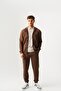 Hooded Regular Fit Tan Cardigan with Front Zipper