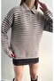 Soft Textured Striped Polo Neck Elite Knitwear Sweater - 4