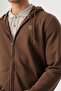 Hooded Regular Fit Tan Cardigan with Front Zipper - 3