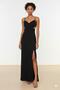 Black Window/Cut Out Detailed Woven Long Evening Dress Night Graduation Dress
