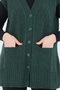 Women's Khaki V-Neck Buttoned Pocketed Wool Mother Knitwear Vest - 2