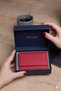 Petale Handmade Genuine Leather Horizontal Accordion Card Holder 12 Compartments Magnetic Wallet Red