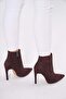 10.5 cm Brown Suede Pointed Toe Women's Heeled Boots - 2