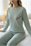Green Heart and Polka Dot Patterned Soft Winter Waffle Knitted Pajama Set - 6