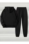 Lover Bear Printed Hooded Alt Üst Oversized Women's Black Gray Tracksuit Set - 2