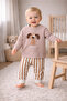 Little Dude Printed Cotton Baby Set Beige Striped Bottom Top 2-Piece Set - 2