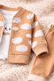 Cloud Patterned Zippered Baby Set 100% Cotton Camel Set of 3 (Jacket + T-Shirt + Bottoms) - 4