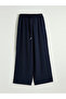 Navy Blue Women's Wide Leg Pants with Elastic Waist