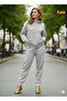 Quenn Printed Alt Top Oversized Women Hooded Gray Black Tracksuit Set