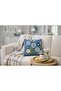 Digital Printed Knitted and Denim Textured Decorative Throw Pillow Cover with Floral Motifs