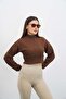 Women's Brown Zippered Crop Sweatshirt - 5
